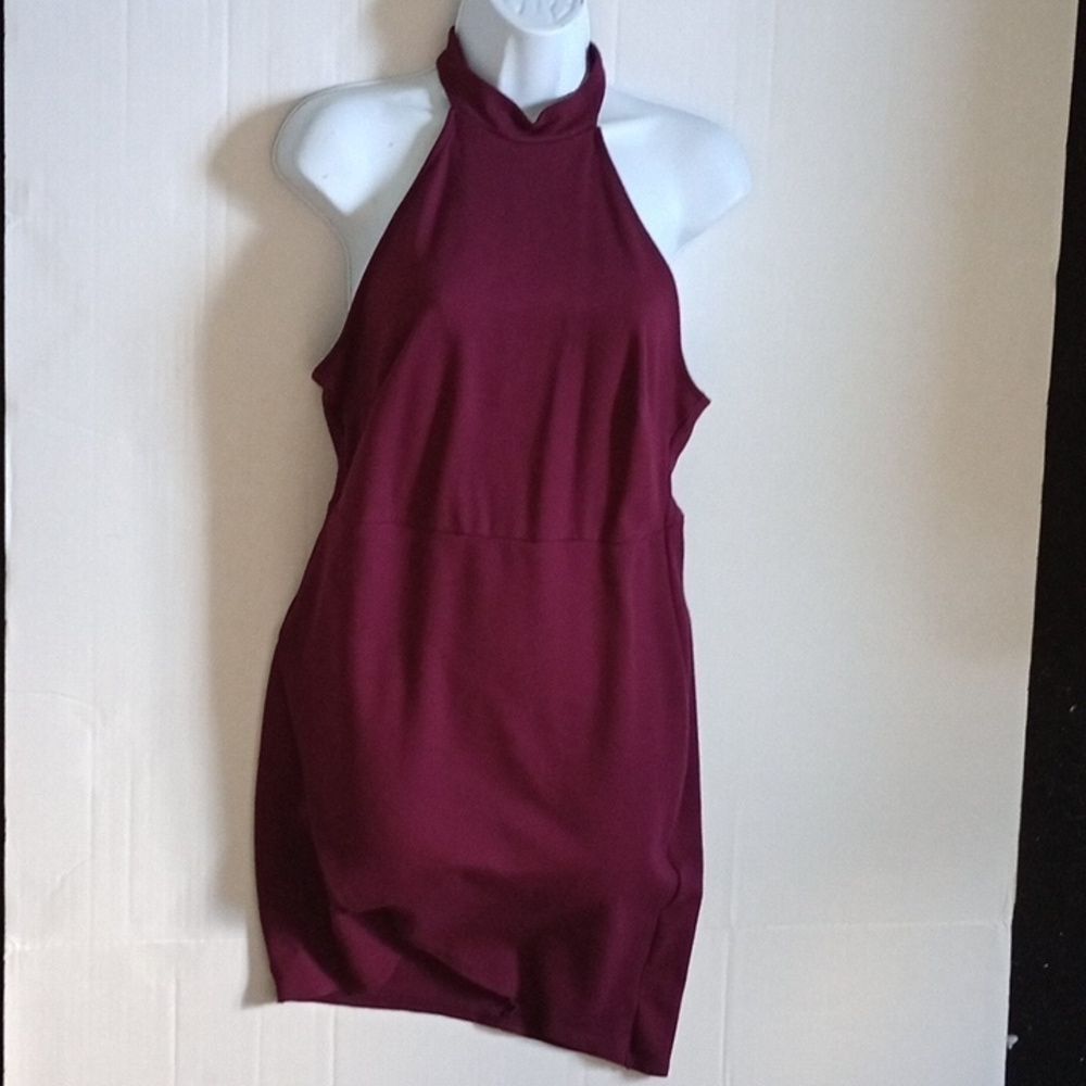 1X Forever 21 Sexy Purple Club Party Short Mini Assymetric Bodycon Halter Dress